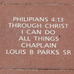 8. Philippians 4:13. Some form of "I can do all things through Christ who strengthens me" appears on 38 bricks.