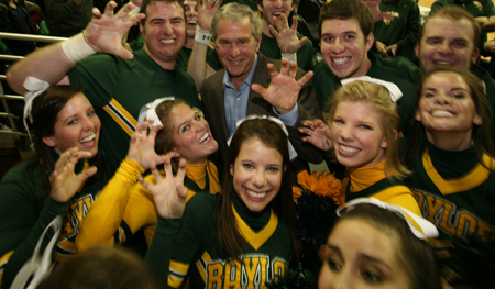 President George W. Bush with Baylor cheerleaders