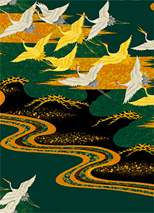 Green and gold textile print