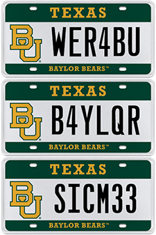 Baylor license plates