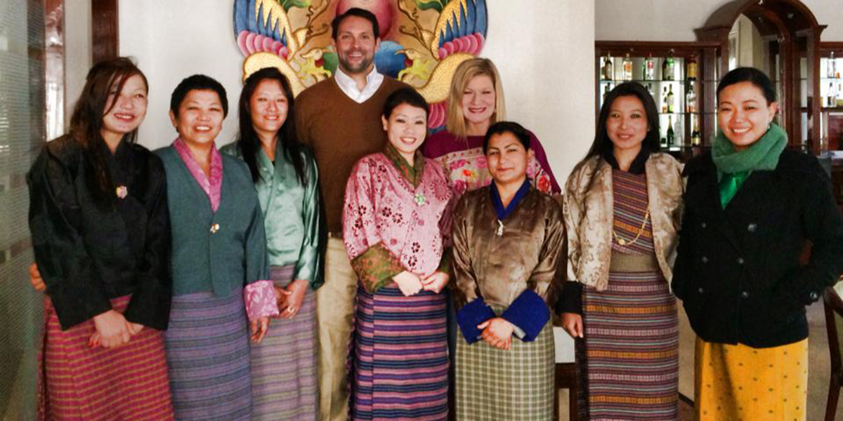 Rachel Woods with leaders in Bhutan
