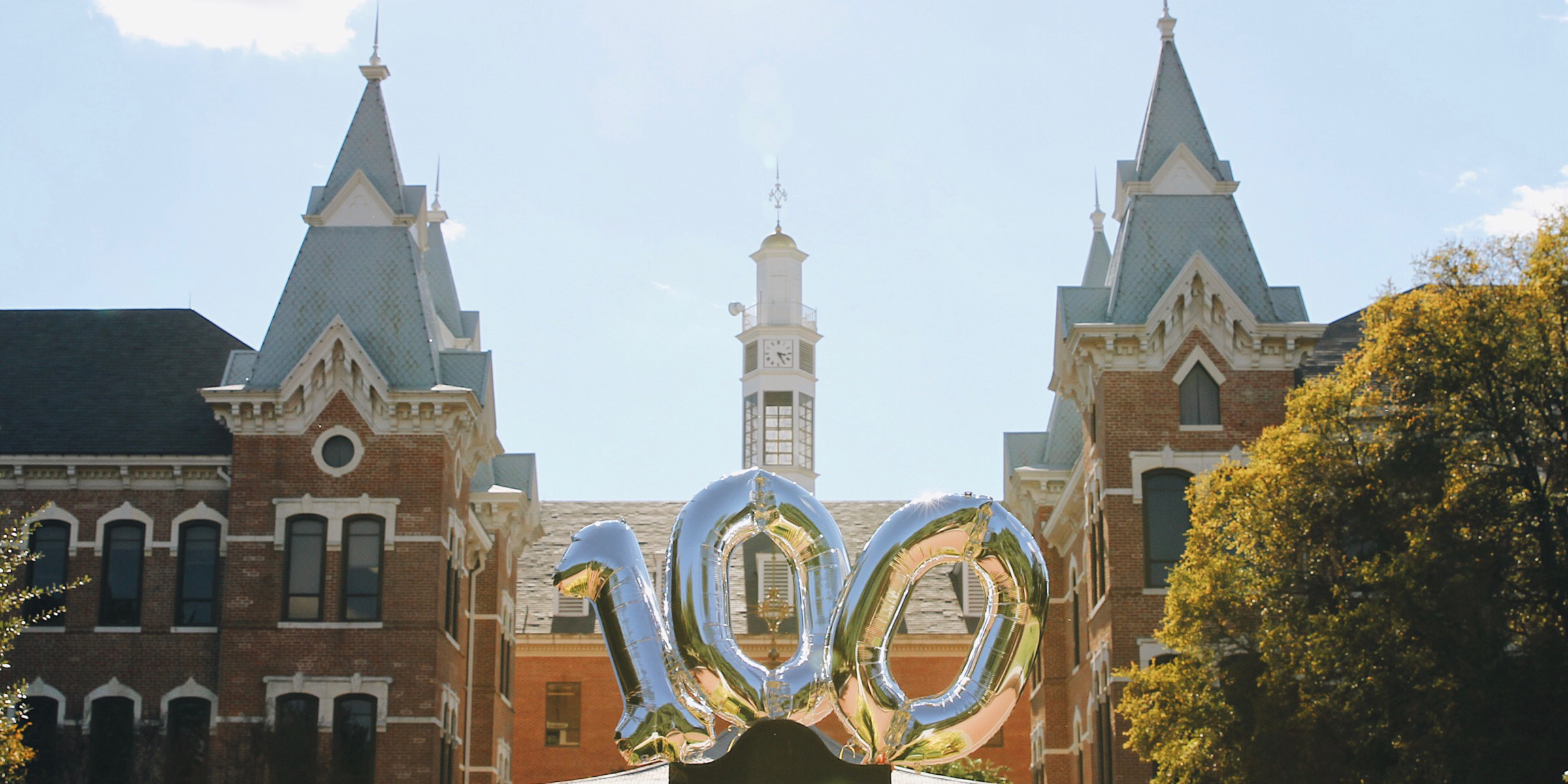 "100" balloons in Burleson Quadrangle