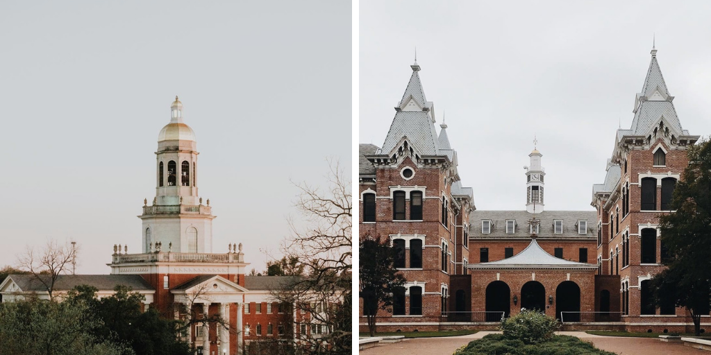 Split screen -- Pat Neff Hall and Old Main