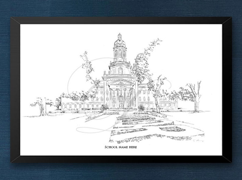 Fine art print of Pat Neff Hall and Founders Mall
