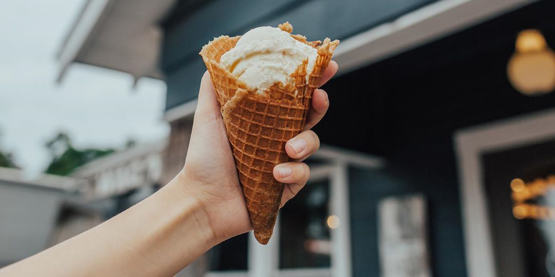 An ice cream cone outside Heritage Creamery