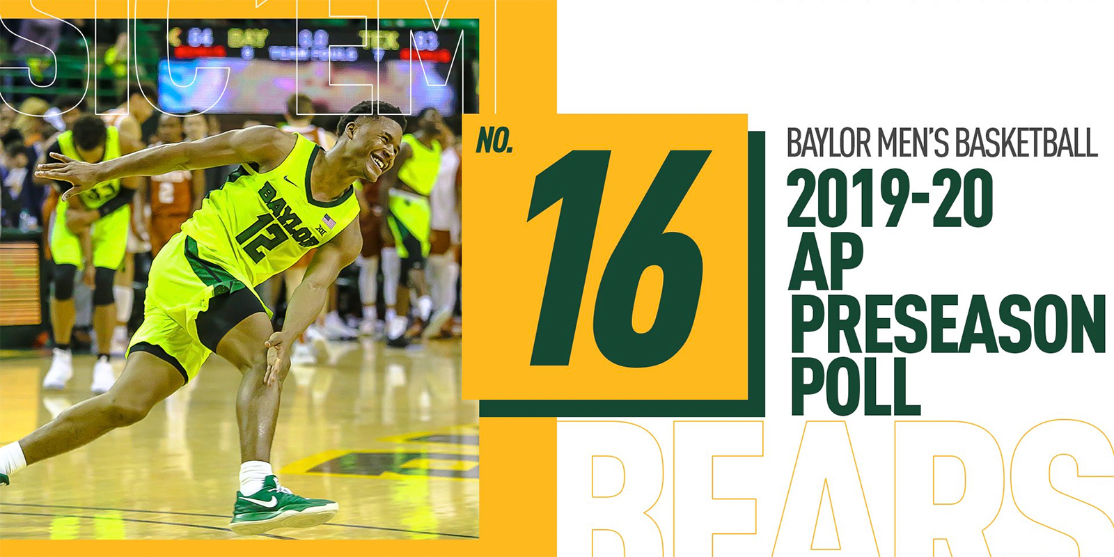 Baylor men's basketball ranked 16th in preseason AP poll