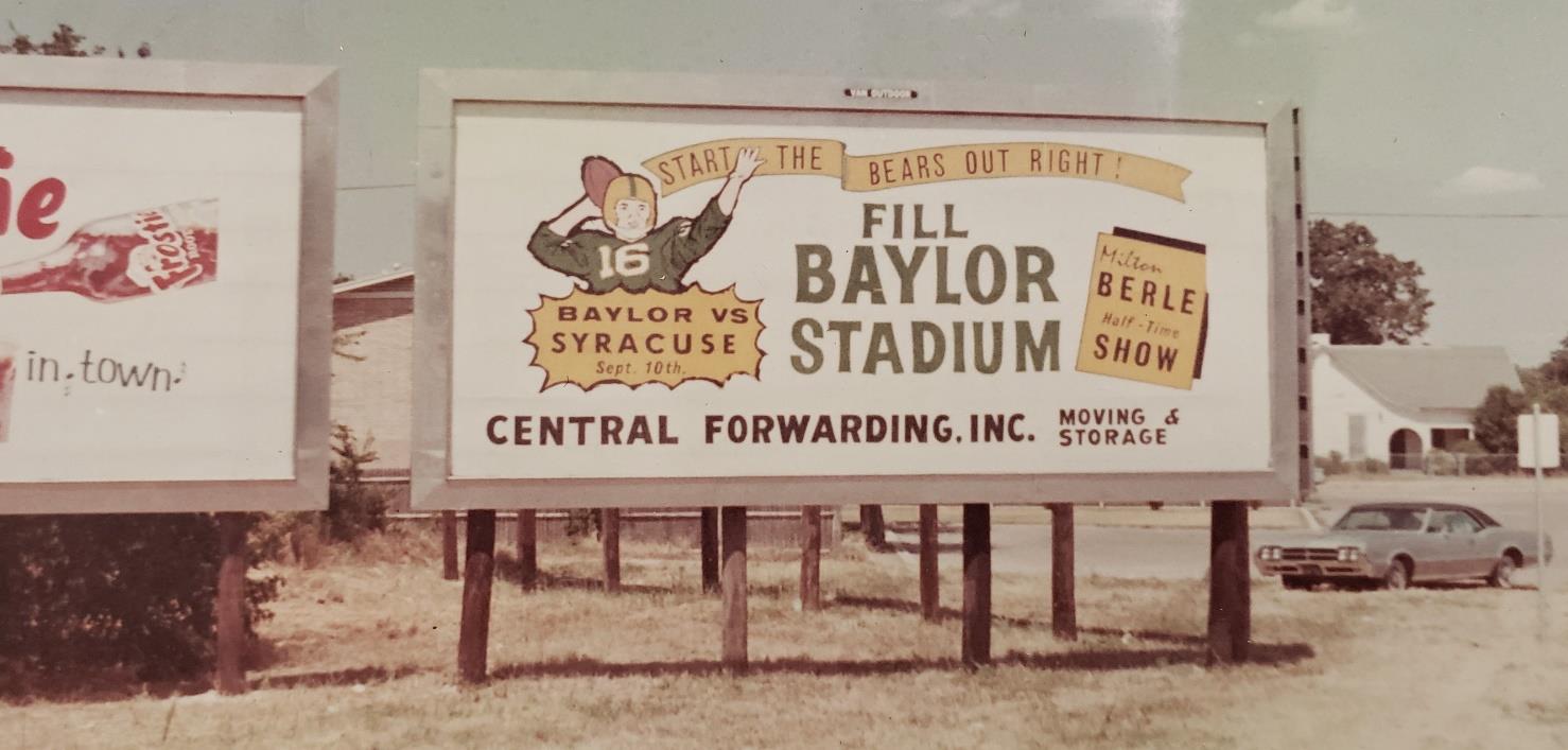 A billboard promoting a 1966 Baylor football game against Syracuse