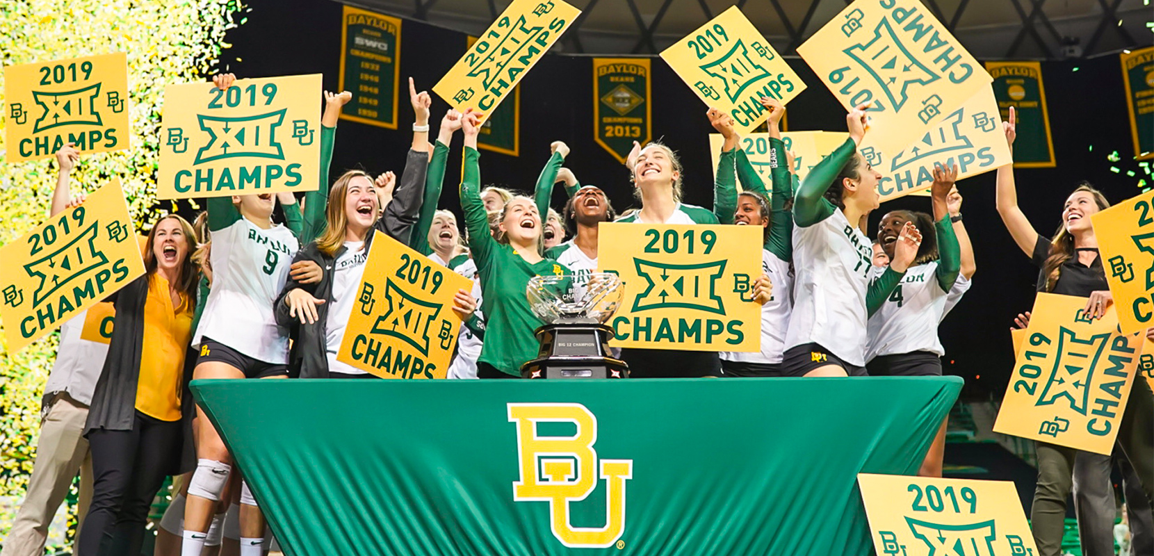 Baylor volleyball celebrates winning the Big 12 