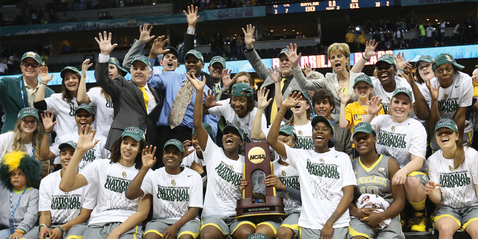 2011-12 Lady Bears pose with the national championship trophy