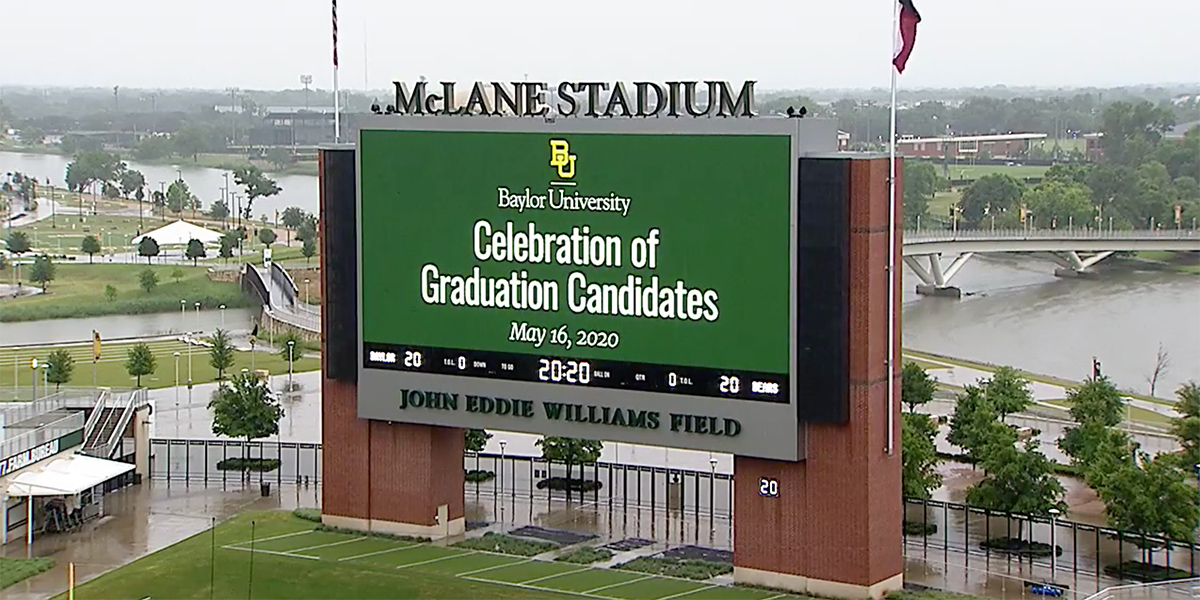 McLane Stadium videoboard honoring graduates