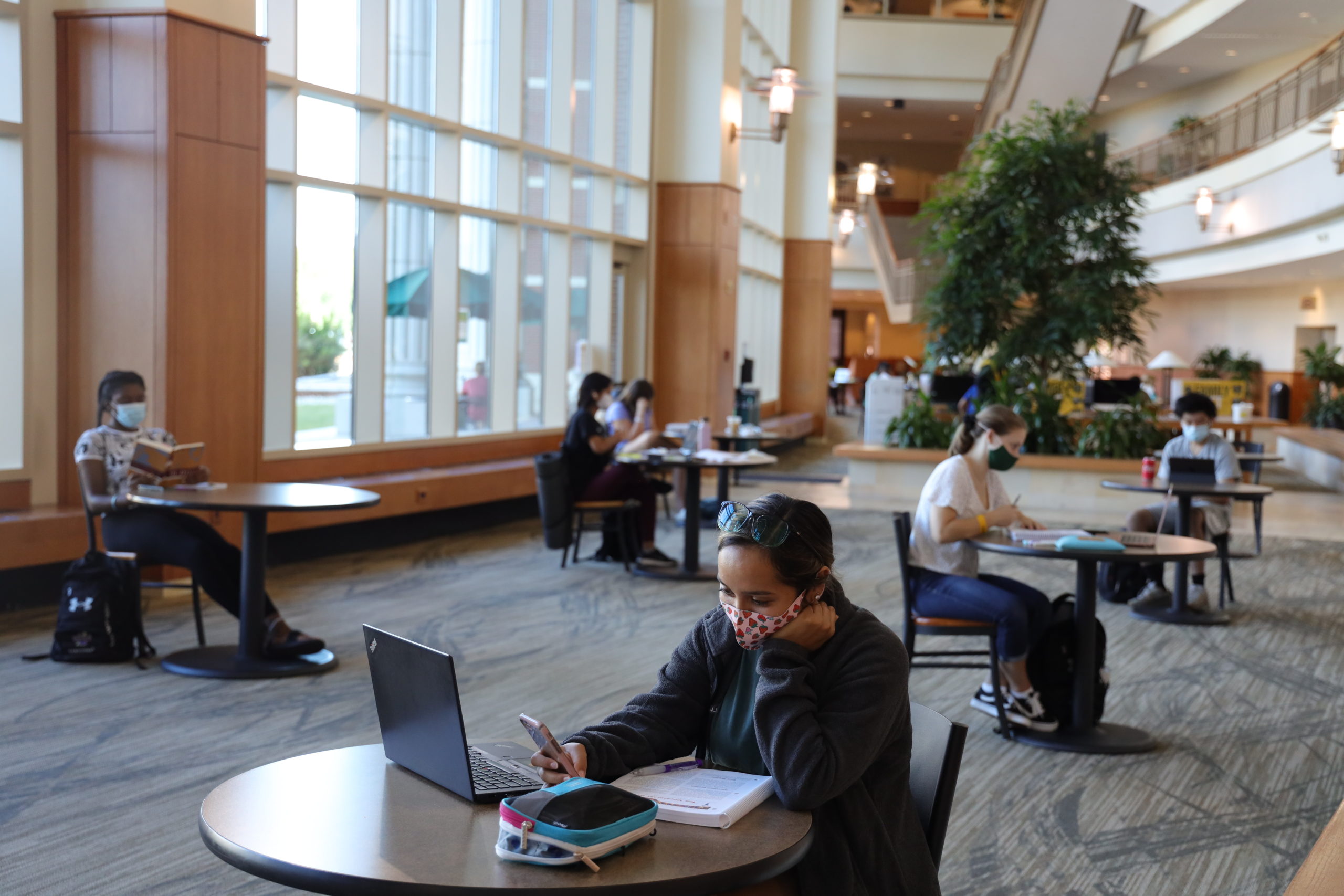 Students studying in the Baylor Sciences Building