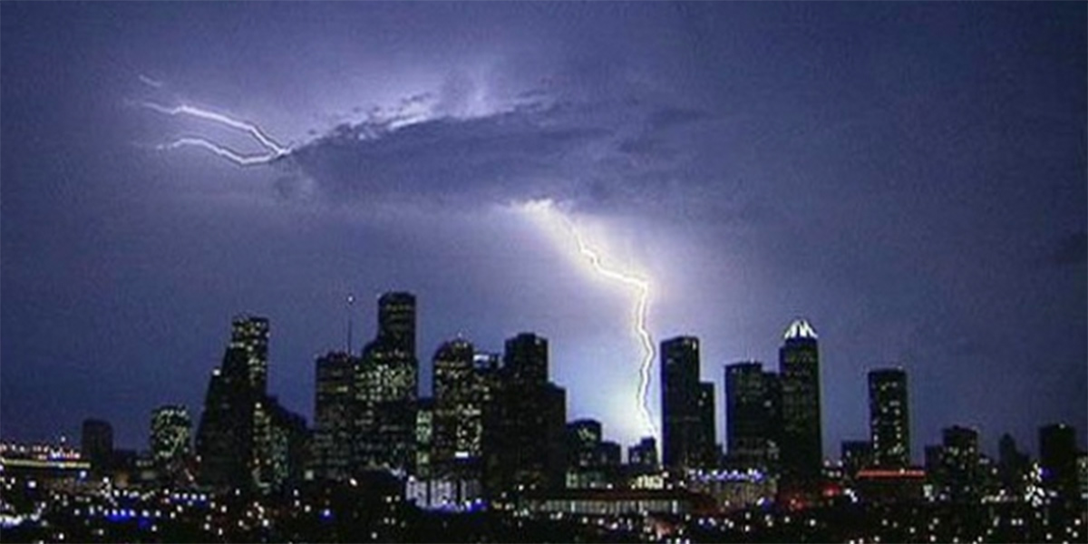 Lightning over Houston's skyline