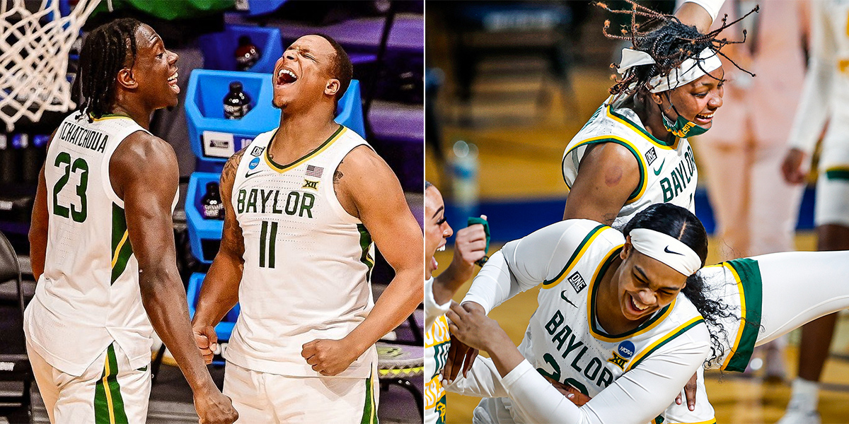 Baylor men's and women's basketball players celebrate