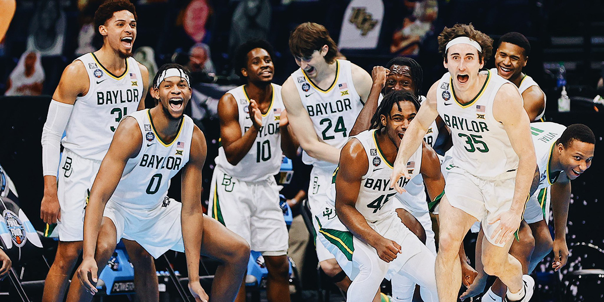 Baylor men's basketball players celebrate