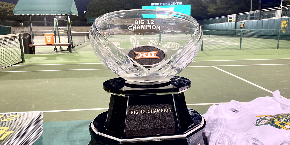 Big 12 trophy for men's tennis at Hurd Tennis Center