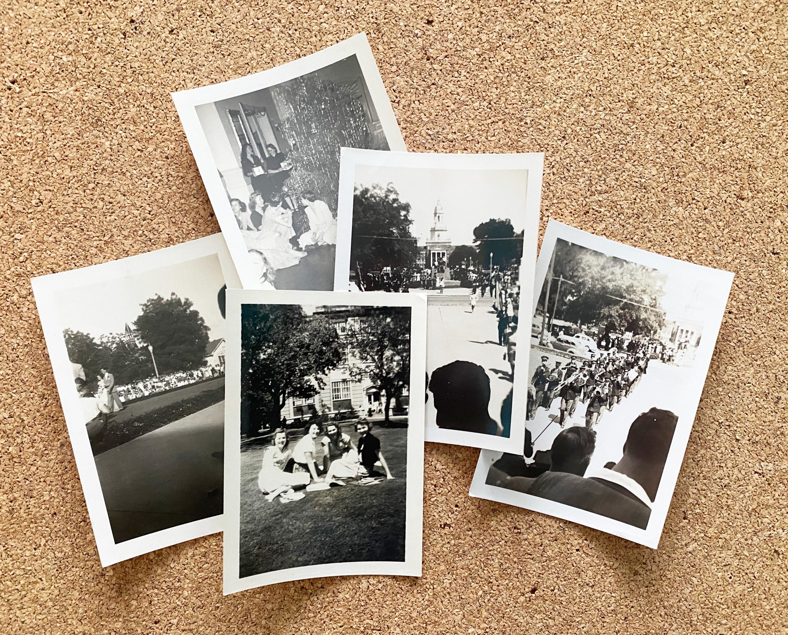 Collage of photos showing Baylor campus life in the 1940s