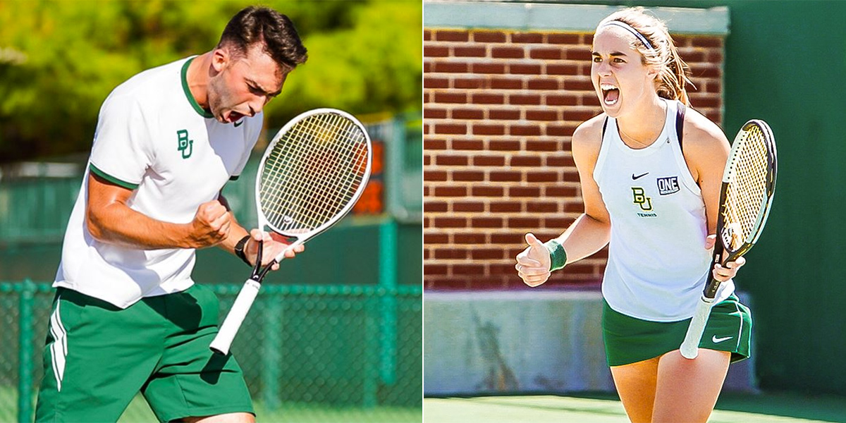 Baylor men's and women's tennis players celebrate