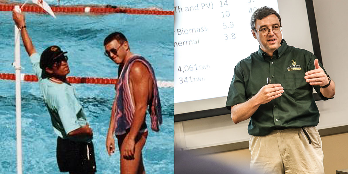Dr. Alex Yokochi, as a swimmer and as a Baylor professor