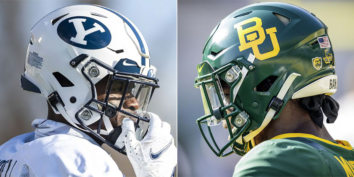 BYU and Baylor football helmets