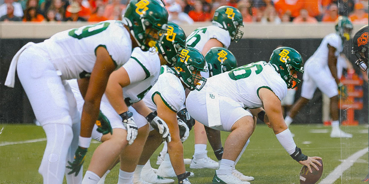 Baylor football lined up at line of scrimmage vs. Oklahoma State