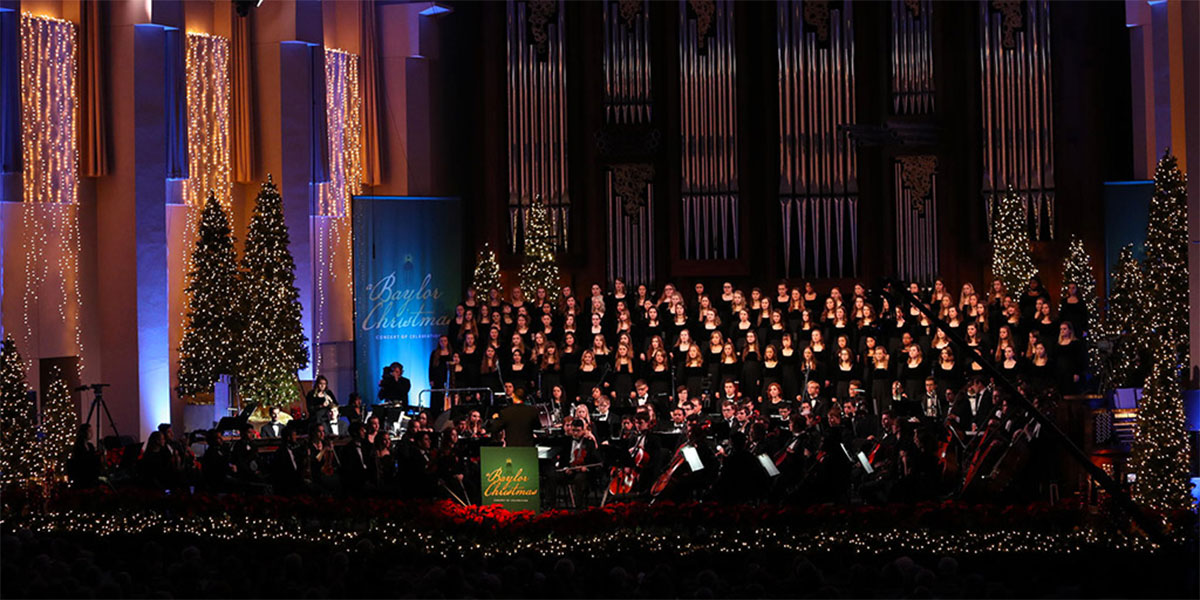 Choir and orchestra performing at "A Baylor Christmas"