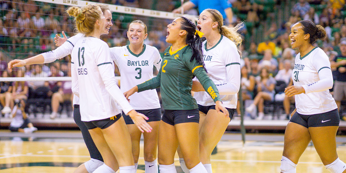 Baylor volleyball celebrates a point
