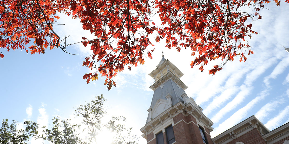 Old Main with fall foliage