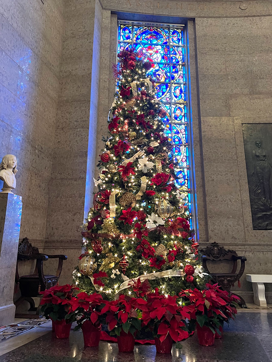 Christmas tree inside Armstrong Browning Library