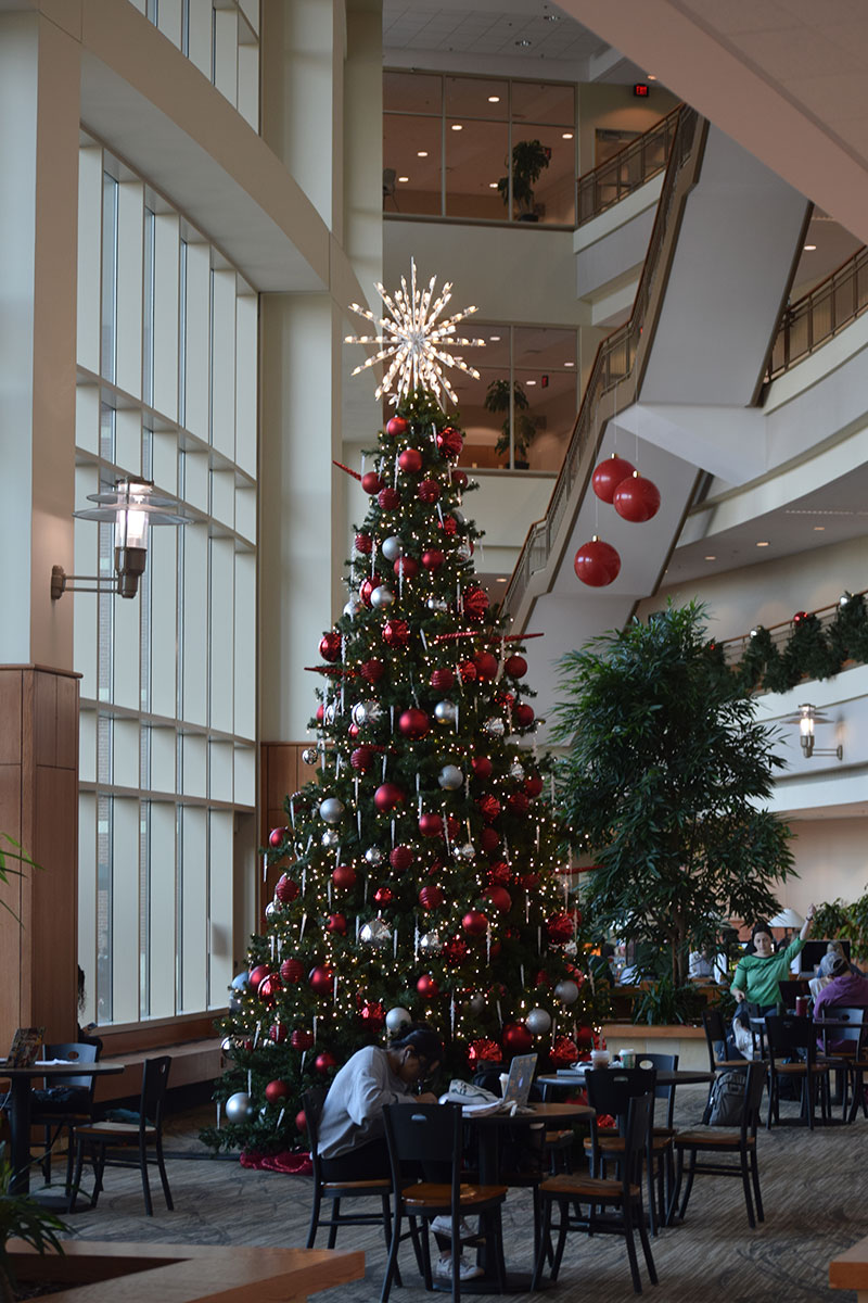 Christmas tree in the Baylor Sciences Building