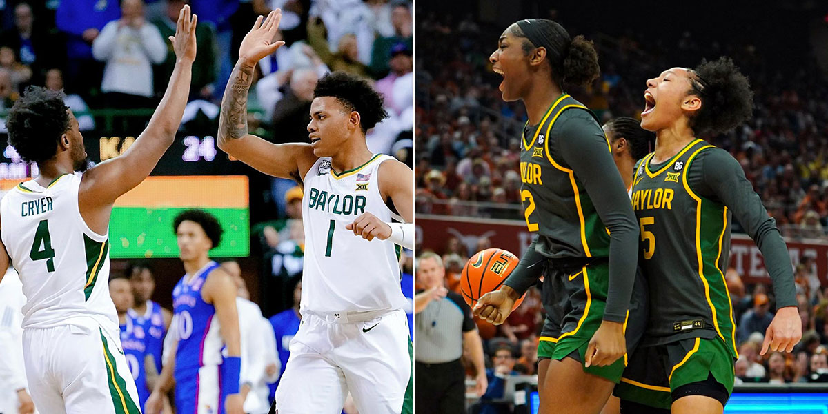 Baylor men's and women's basketball players celebrate