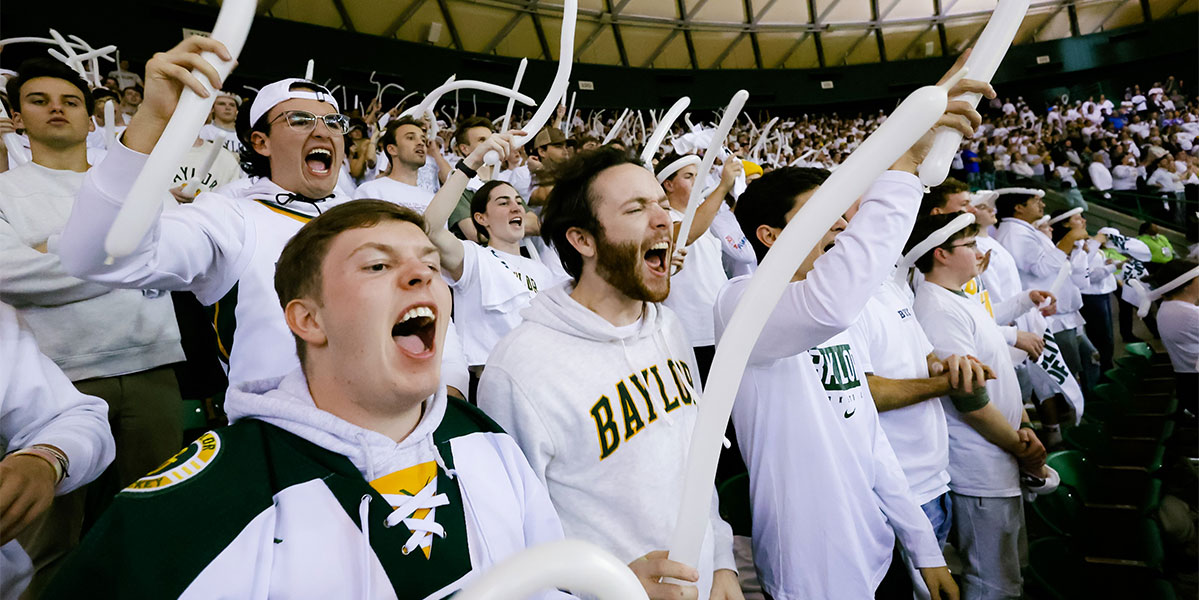 Fans at the Ferrell Center cheering for Baylor