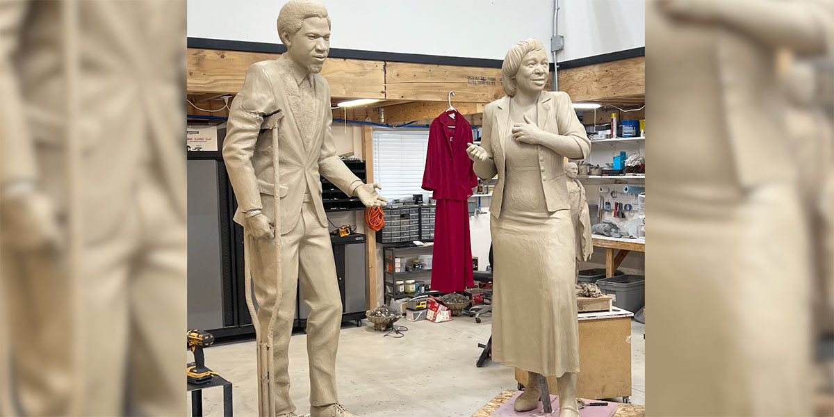 Clay models of the Gilbert/Walker statues