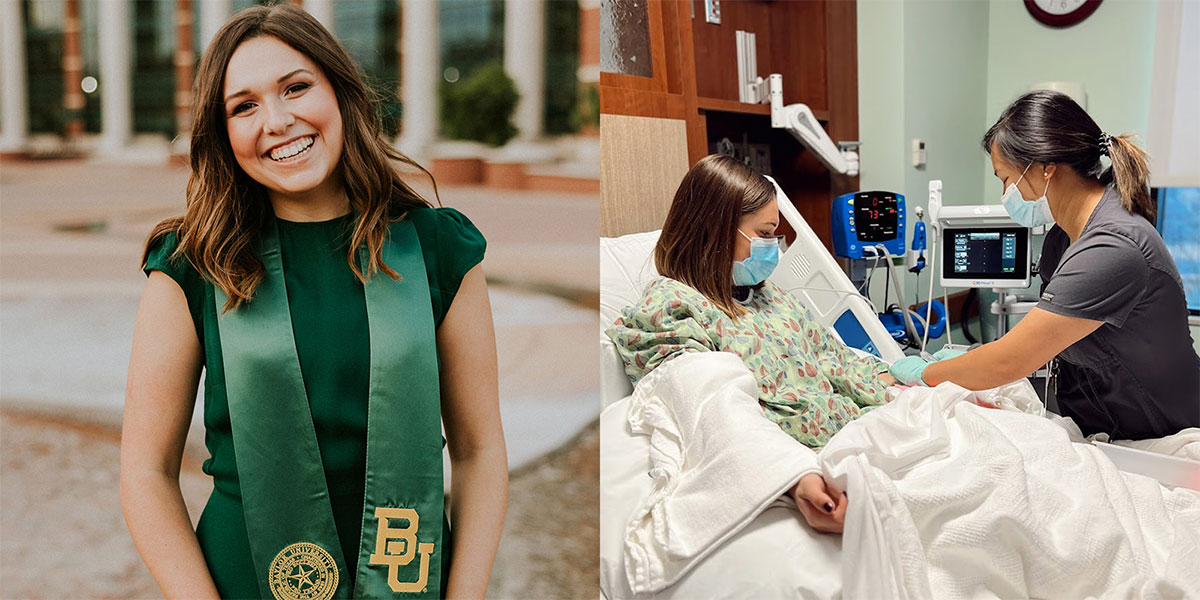 Sydney Duke, senior portrait and in the hospital as a donor