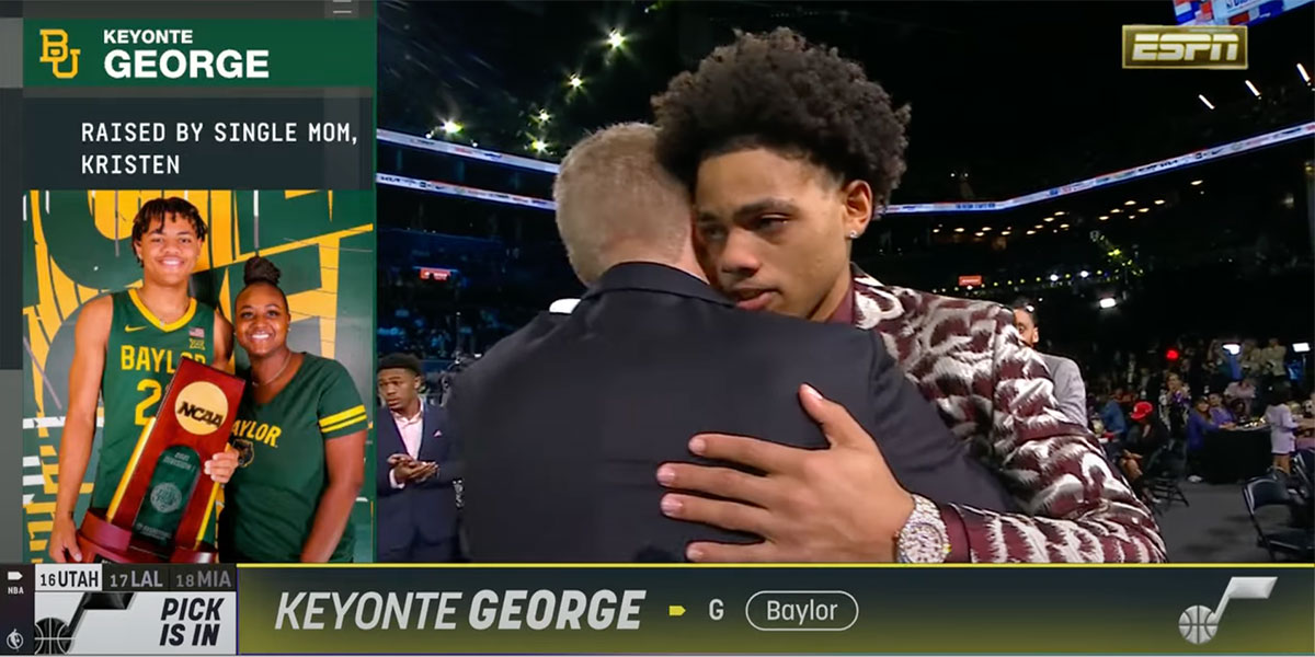 Keyonte George hugs friends and family after being drafted