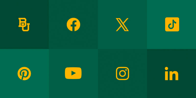 Social media logos in green and gold