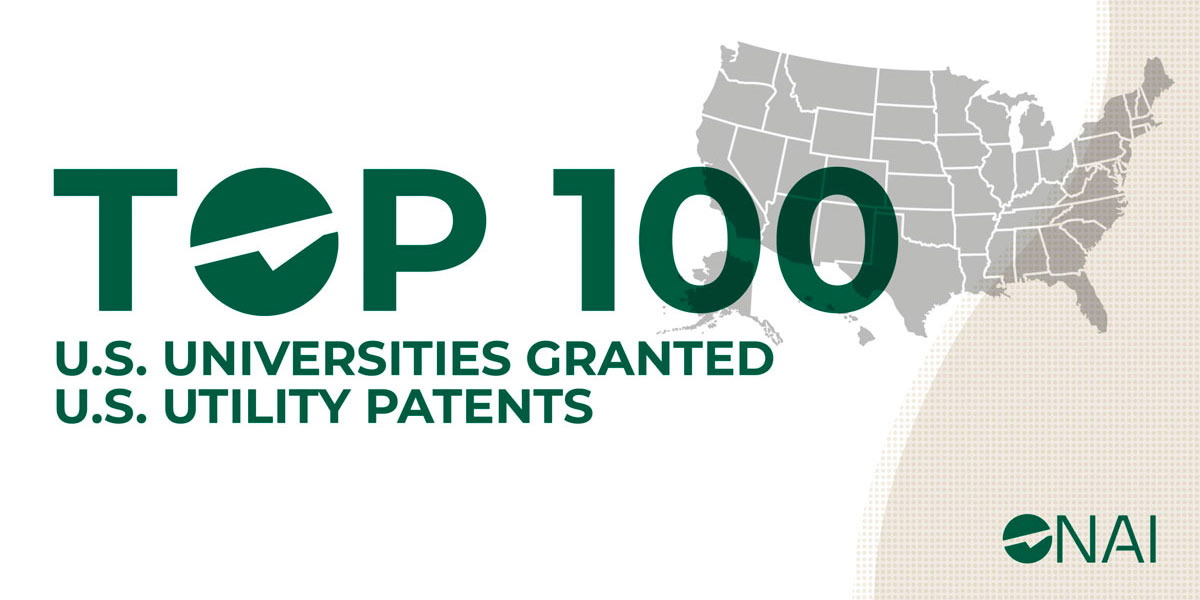 Graphic celebrating the top 100 U.S. universities granted U.S. utility patents