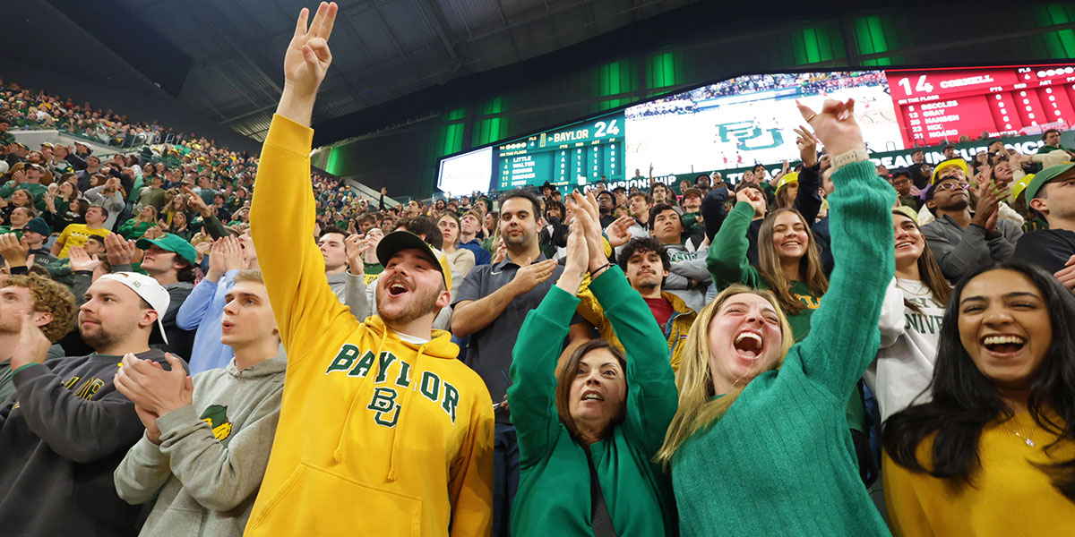 Baylor students celebrating in the new Foster Pavilion