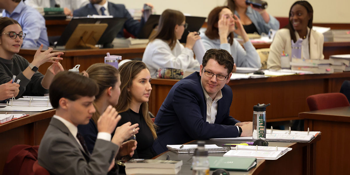 Baylor law students working together in class