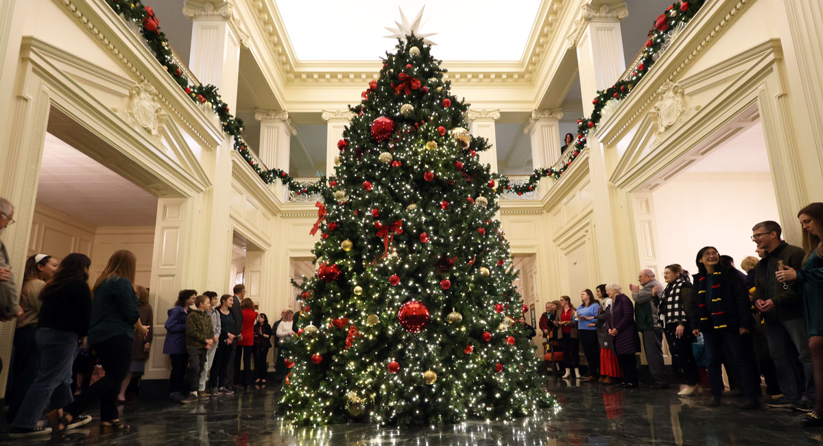 Christmas tree in the Bill Daniel Student Center (SUB)