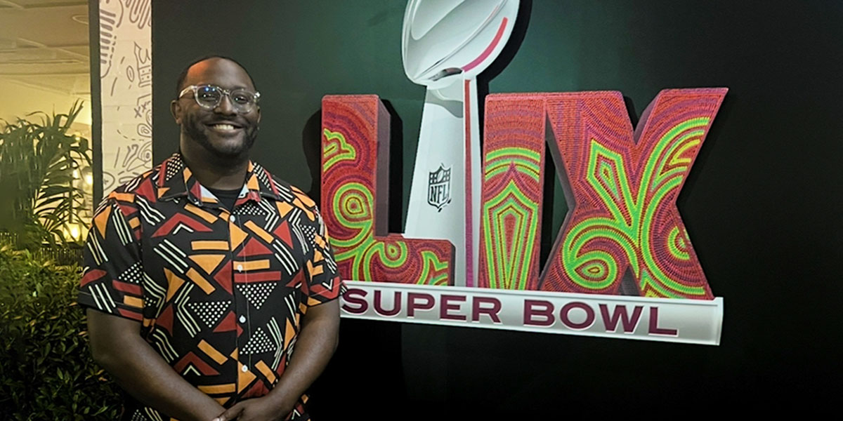 Deonte Epps with a Super Bowl LIX sign