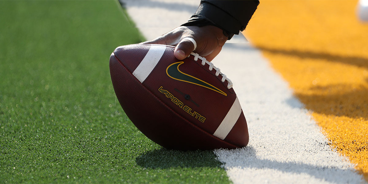 A football on the Baylor field