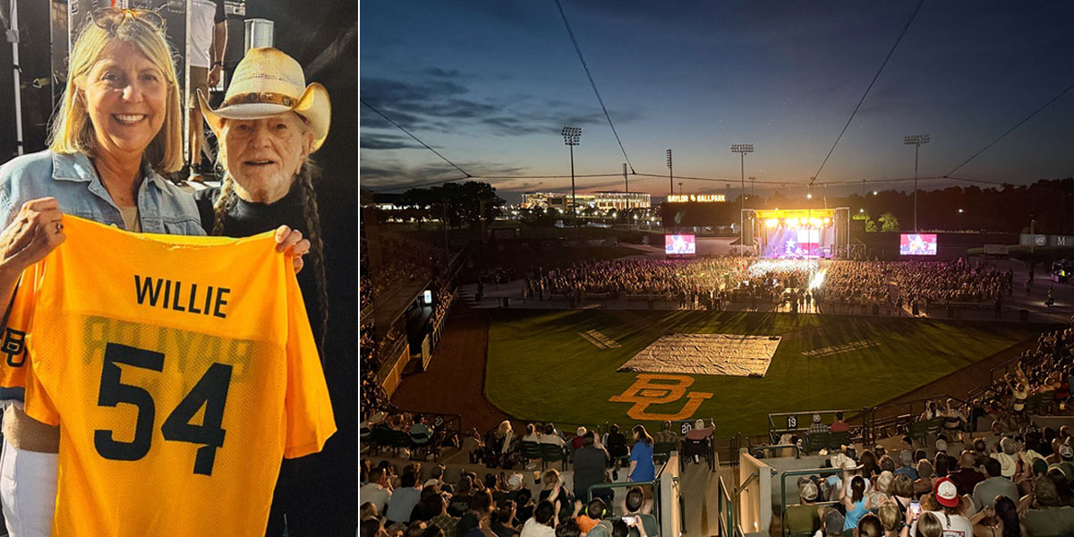 Left: President Livingstone and Willie Nelson; Right: Sunset over the concert