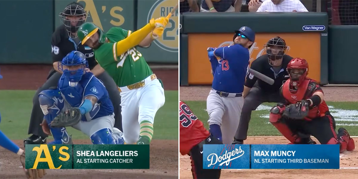 Shea Langeliers and Max Muncy at bat