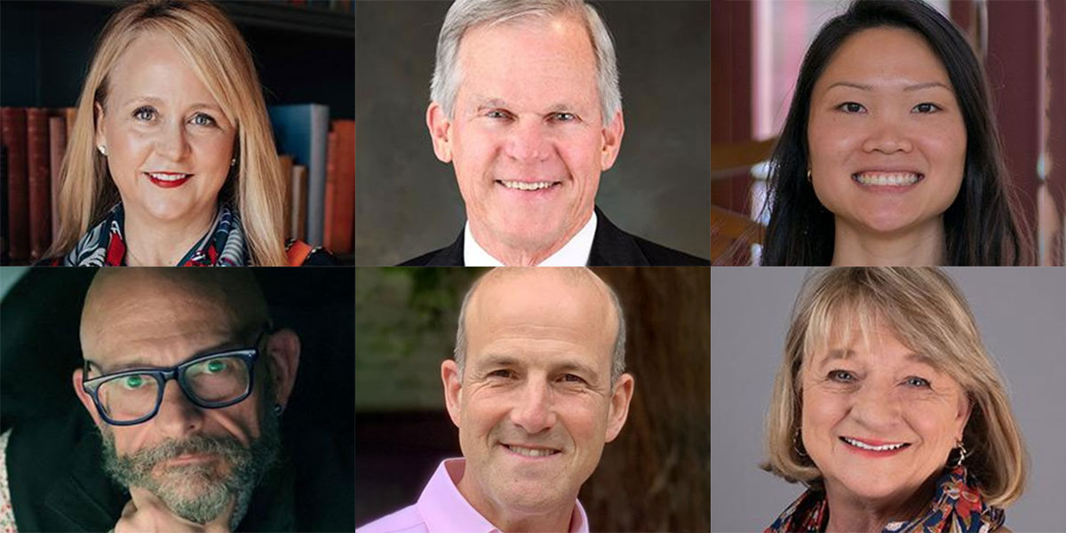 Headshots of new Baylor Regents Elizabeth Carlyle, Brad Creed, Mary Freiner, Chris Hansen, Carlos Ramón, and Susan "Suzii" Youngblood March