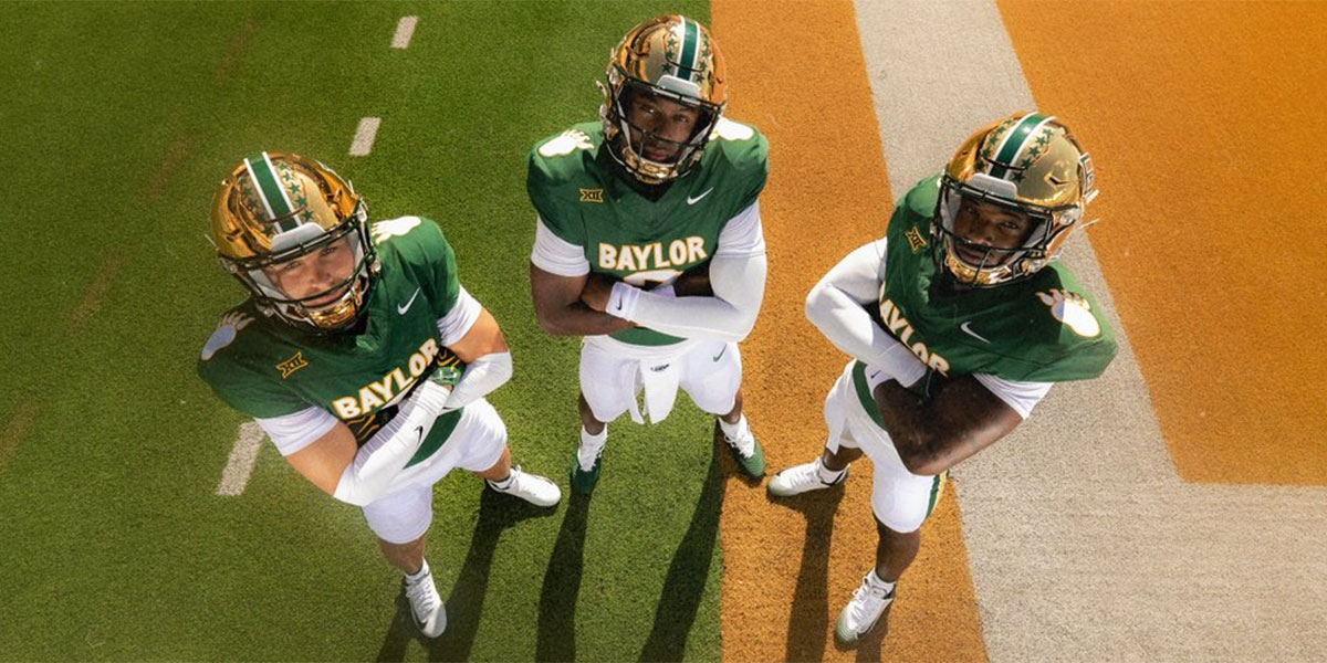 Jacob Redding, DJ Lagway and Louis Brown IV in Baylor's retro uniforms